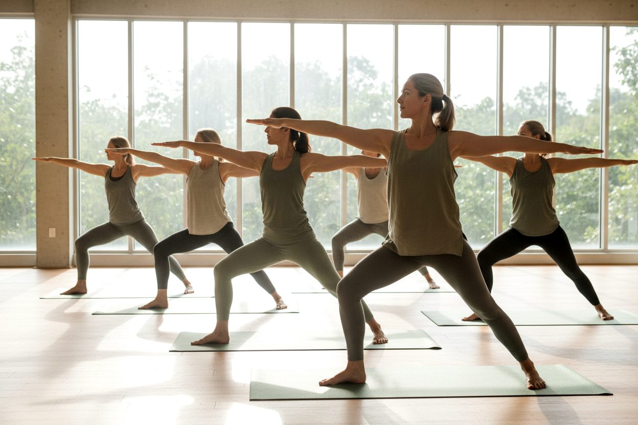 Cours de yoga dynamique, posture du guerrier
